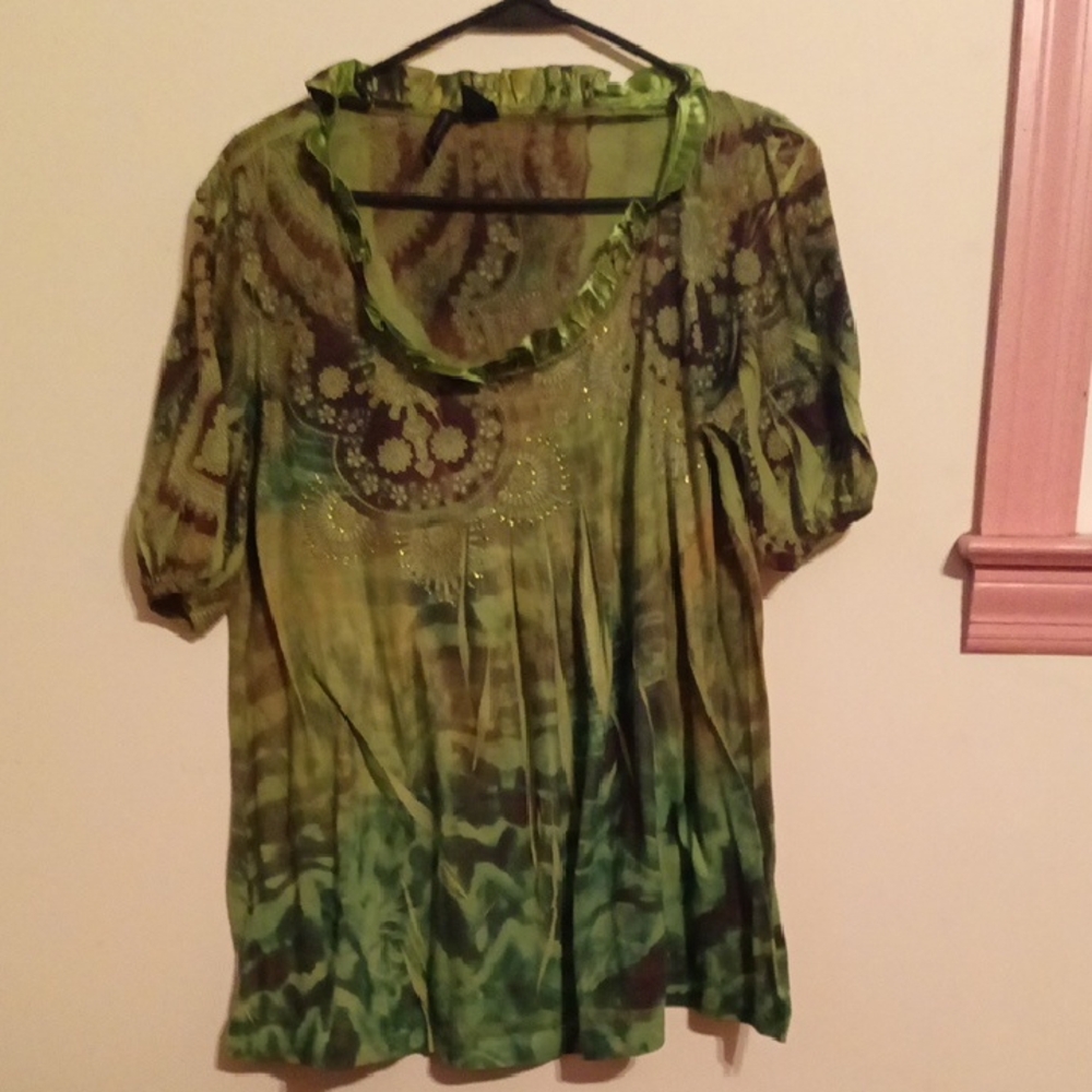 New Directions Green and Brown Women's Blouse